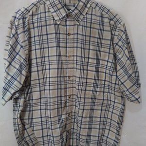 Wentworth Men's Button down Short Sleeve Shirt Color Tan/Blue Size Large